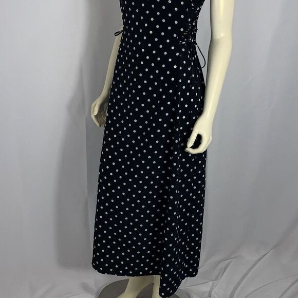 Vintage Scarlett Sleeveless Polka Dot Side Corset Tie Maxi Dress Size 9-10 - Picture 12 of 16